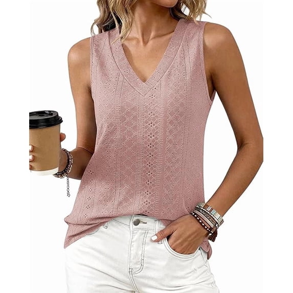 BTFBM Womens Tank Tops Summer Eyelet Crossed V Neck Sleeveless Casual Loose Fit Basic Spring Top Vacation Outfits