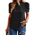 thumbnail image 1 of BTFBM Womens Tops Dressy Casual Blouses Summer Spring Clothes Mock Neck Short Sleeve Shirts Business Work Fall Outfits, 1 of 9