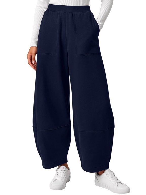 Womens Wide Leg Pants Ankle Palazzo Fleece Harem Barrel Sweatpants High Waisted Baggy Sweatpants with Pockets,Casual Lounge Flowy Pants,Lounge Cropped Trousers,Fall Outfits for Women
