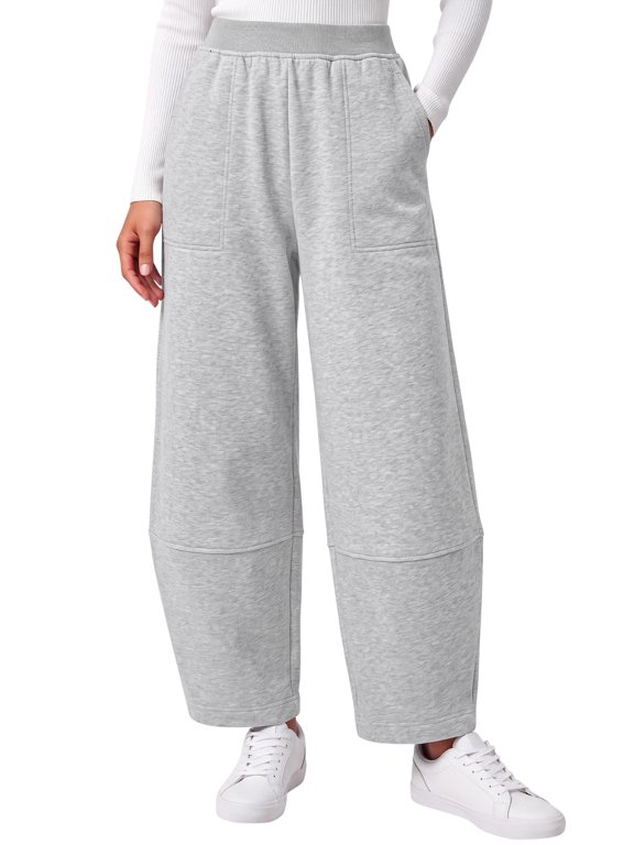 Womens Wide Leg Pants Ankle Palazzo Fleece Harem Barrel Sweatpants High Waisted Baggy Sweatpants with Pockets,Casual Lounge Flowy Pants,Lounge Cropped Trousers,Fall Outfits for Women
