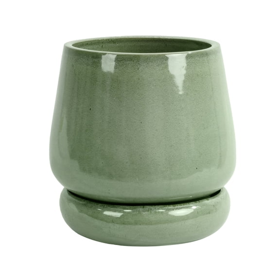 Beautiful 12" Soft Sage Bubble Base Tapered Ceramic Planter with Saucer by Drew Barrymore