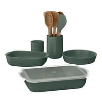 Beautiful 12-Piece Stoneware Bakeware & Kitchen Tools Set, Thyme Green by Drew Barrymore