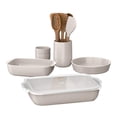 thumbnail interactive-video image 1 of Beautiful 12-Piece Stoneware Bakeware & Kitchen Tools Set, Porcini Taupe by Drew Barrymore, 1 of 18