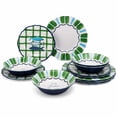 thumbnail image 1 of Beautiful 12-Piece Bamboo Melamine Dinnerware Set, Multi-Color Sardine Pattern, 1 of 18