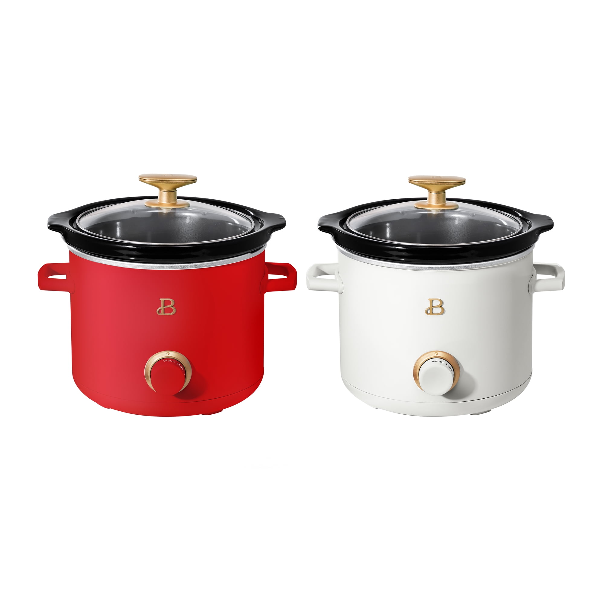 Beautiful 2 Qt Manual Slow Cooker, 2-Pack, Tomato Red + White Icing by Drew Barrymore