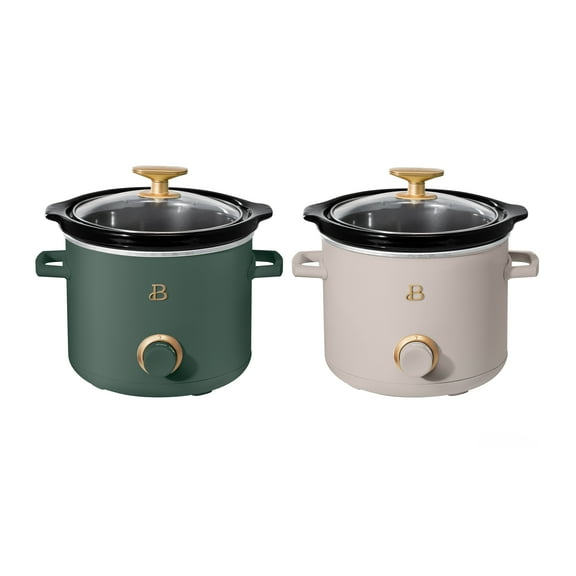 Beautiful 2 Qt Manual Slow Cooker, 2-Pack, Thyme Green + Porcini Taupe by Drew Barrymore