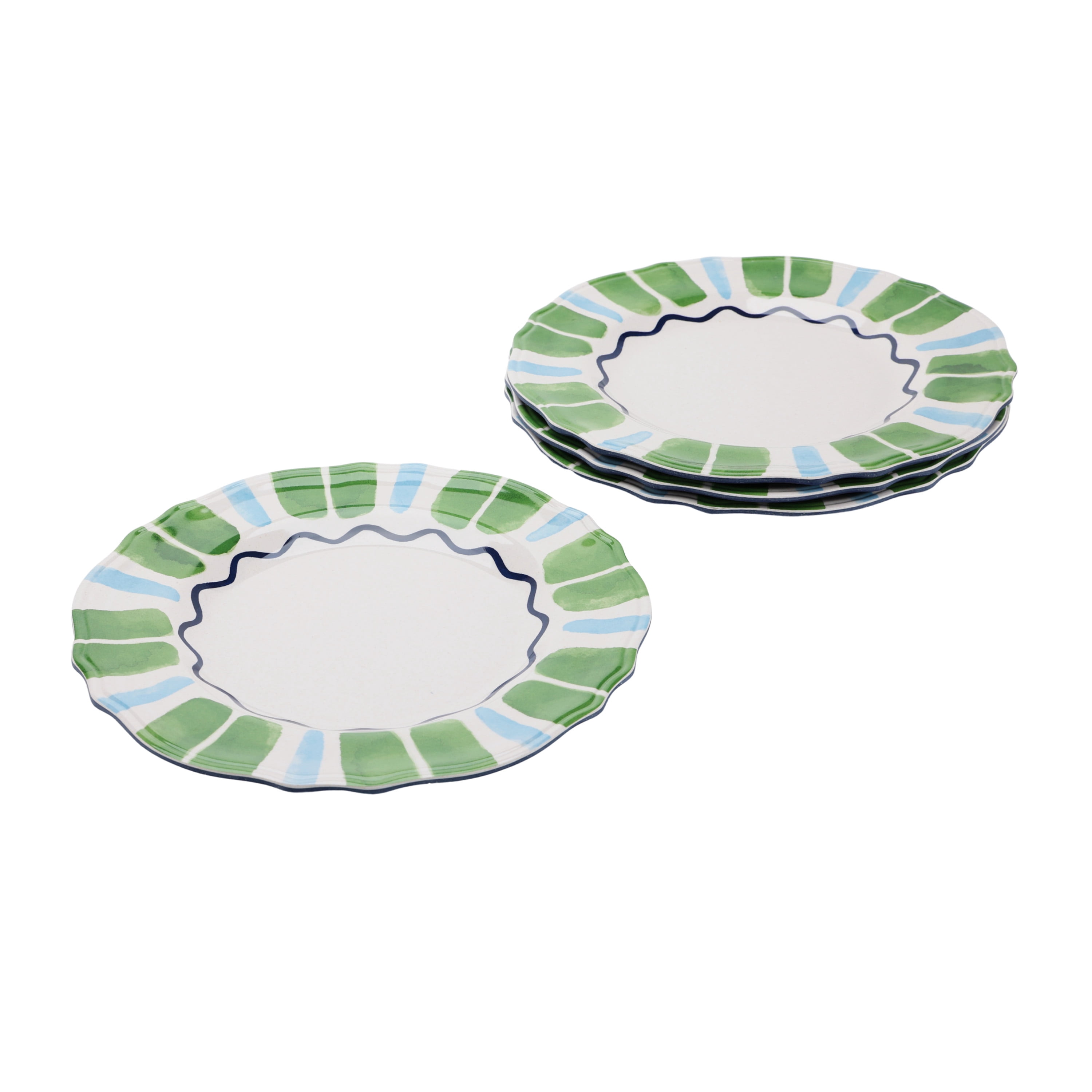 Beautiful 4-Piece 11-Inch Bamboo Melamine Dinner Plate Set, Multi