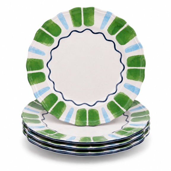 Beautiful 4-Piece 11-Inch Bamboo Melamine Dinner Plate Set, Multi-Color by Drew Barrymore