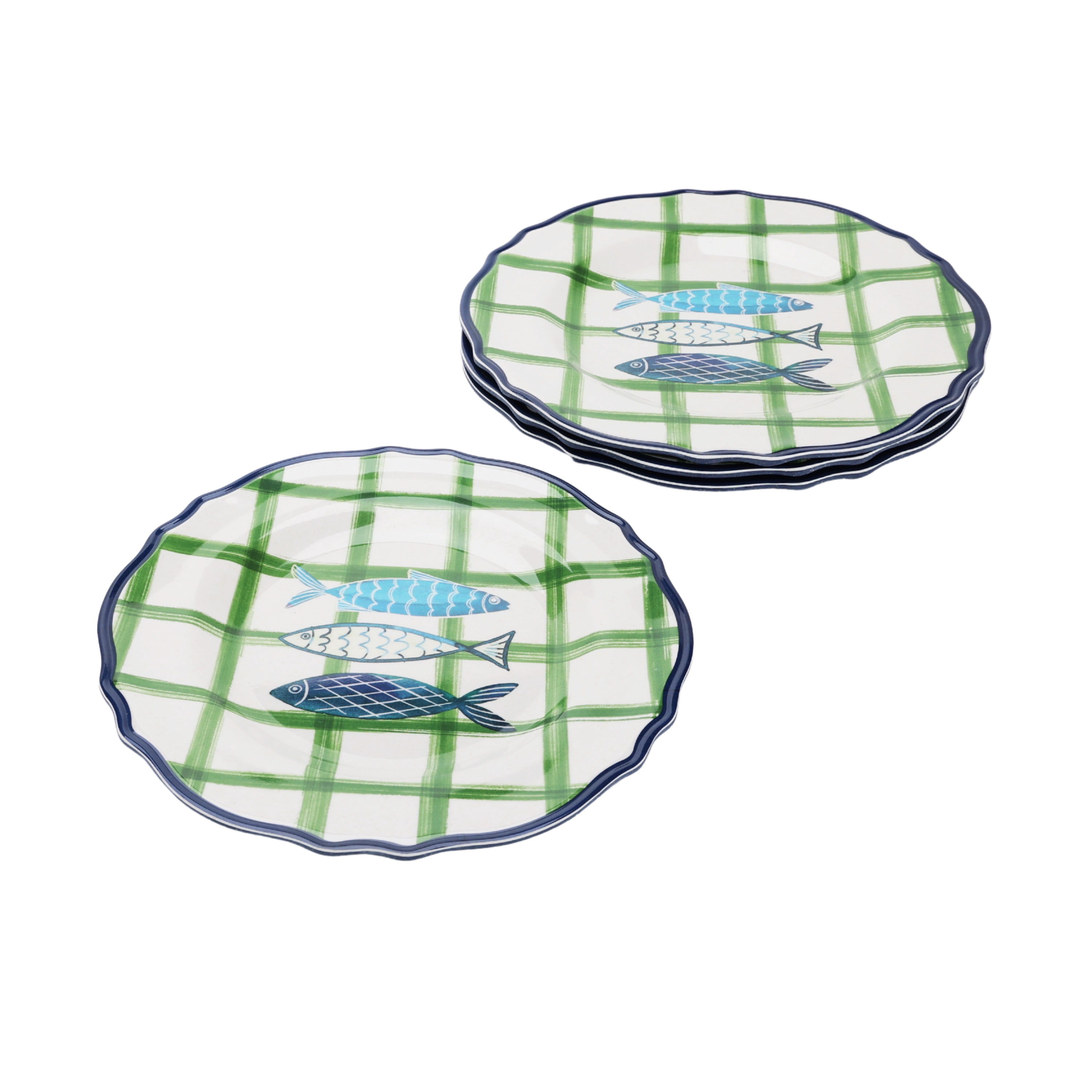 Beautiful 4-Piece 9-Inch Bamboo Melamine Sardine Salad Plate Set