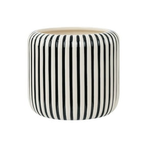 Beautiful by Drew Barrymore 8 in Black Stripe Ceramic Planter
