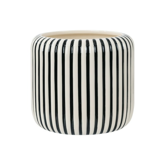 Beautiful 8" Black Stripe Ceramic Planter by Drew Barrymore