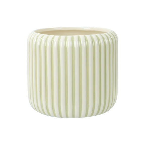 Beautiful 8" Soft Sage Stripe Ceramic Planter by Drew Barrymore