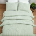 thumbnail interactive-video image 1 of Beautiful by Drew Barrymore Geo Jersey Quilt, Green Sage, Full/Queen, Adult/Teen, 1 of 6