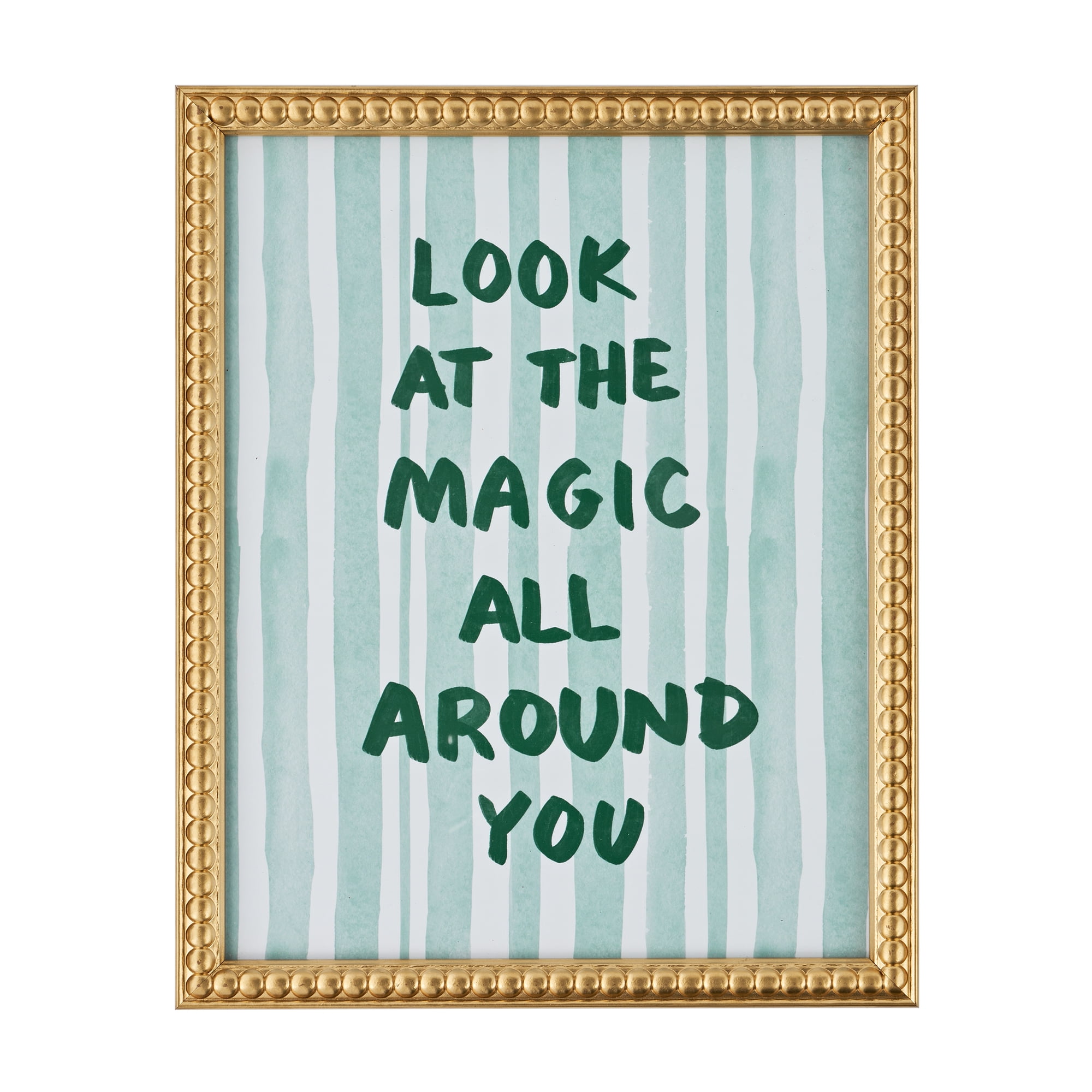 Beautiful "Look at the Magic All Around You" Inspirational Quote Beaded Golden Frame – 11x14 Rectangle Motivational Wall Art Decor for Bedroom, Hallway, Entryway, Office, Living Room