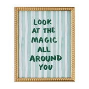 Beautiful "Look at the Magic All Around You" Inspirational Quote Beaded Golden Frame   11x14 Rectangle Motivational Wall Art Decor for Bedroom, Hallway, Entryway, Office, Living Room