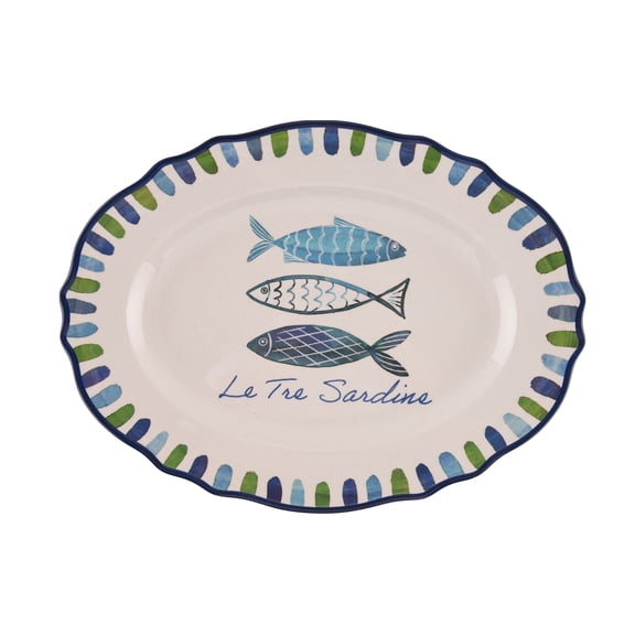 Beautiful 14" x 10.4" Bamboo Melamine Oval Medium Serve Platter, Multi-Color by Drew Barrymore