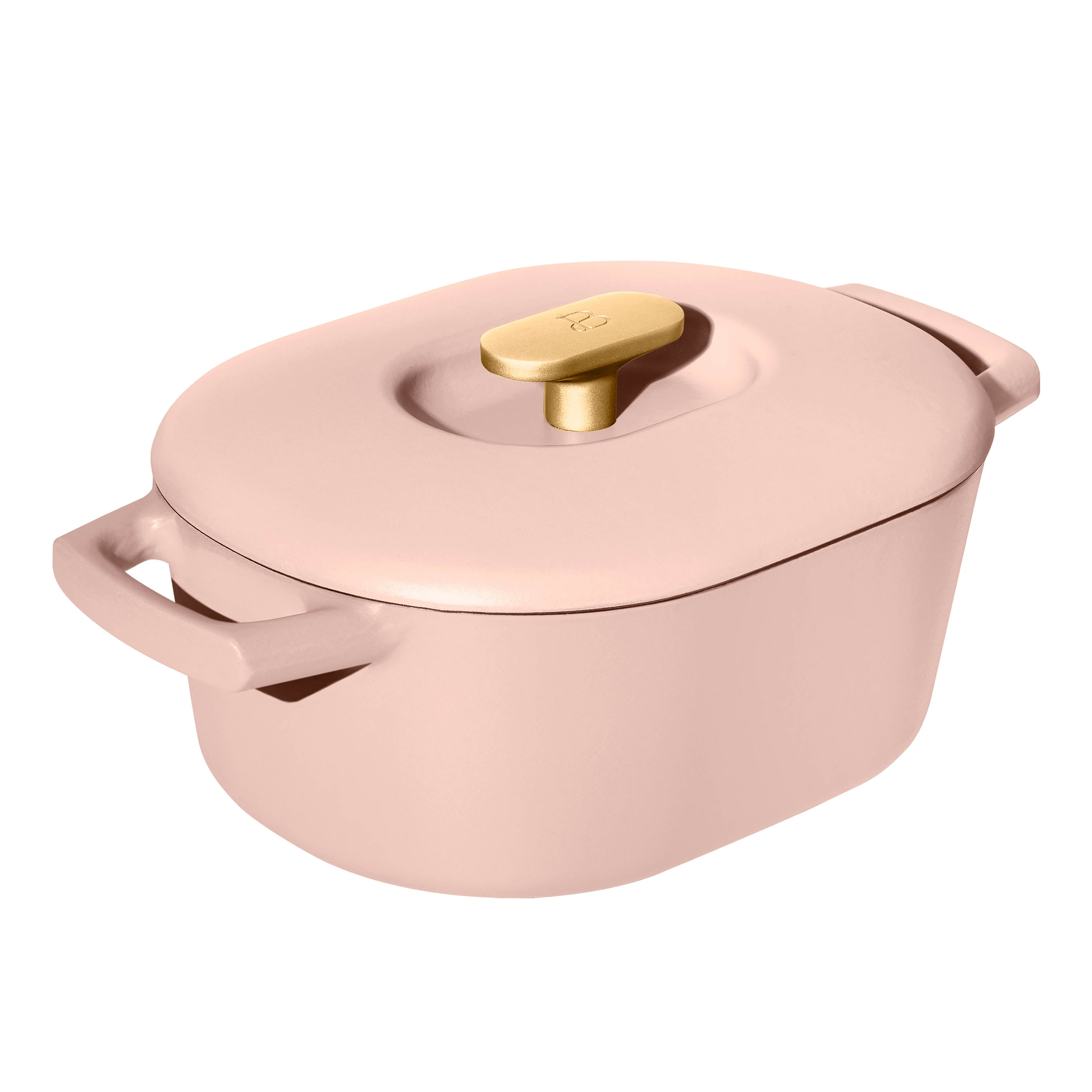 Rose Enamel Cast Iron Dutch Oven with Gold Knob, 6 Quart
