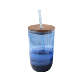 Beautiful by Drew Barrymore 21 oz Acrylic Colorblock Sipper Tumbler with Lid and Straw, Blue