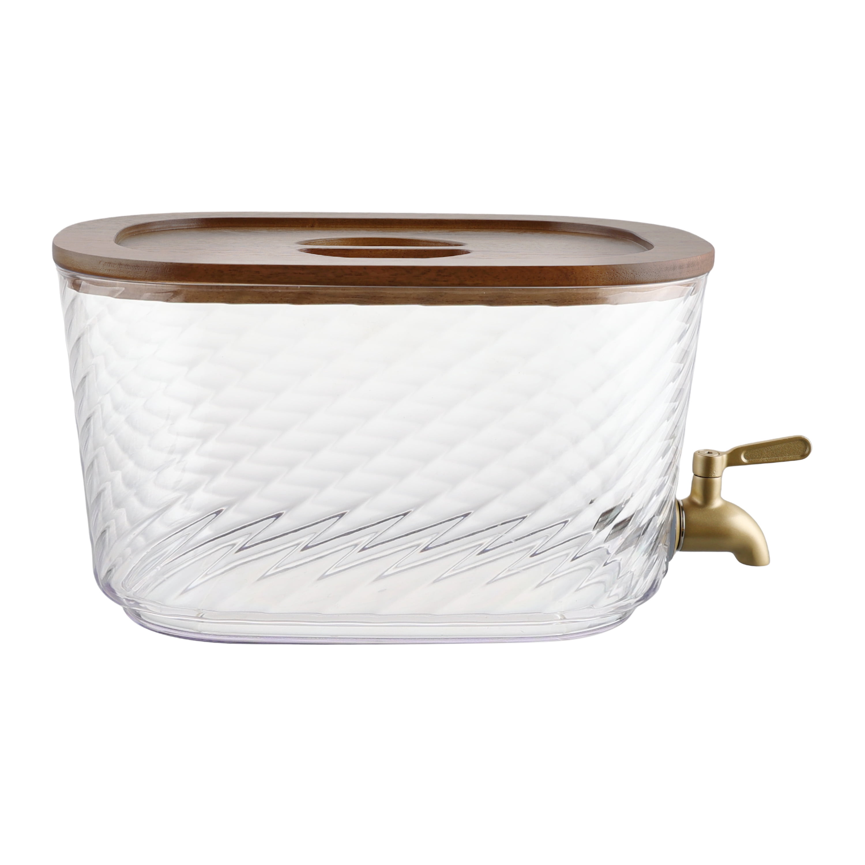 Beautiful 1.5-Gallon Acrylic Swirl Stackable Dispenser with Wood Lid, Clear by Drew Barrymore