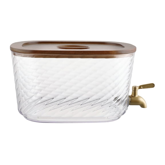 Beautiful 1.5-Gallon Acrylic Swirl Stackable Dispenser with Wood Lid, Clear by Drew Barrymore