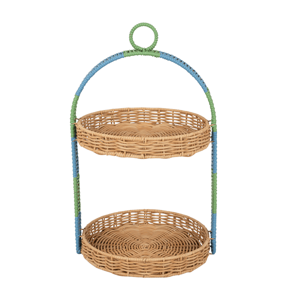 Beautiful Two-Tier Two-Tone Rattan Tray by Drew Barrymore