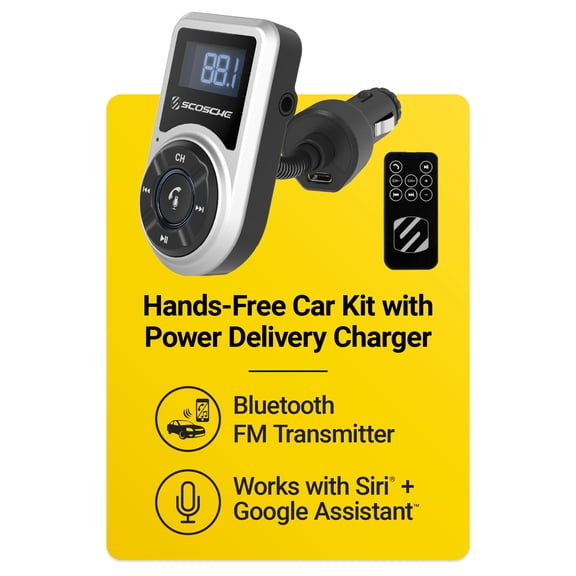 Scosche Handsfree Bluetooth FM Transmitter with 20W USB-C Power Delivery Car Charger Silver BTFMPDSR