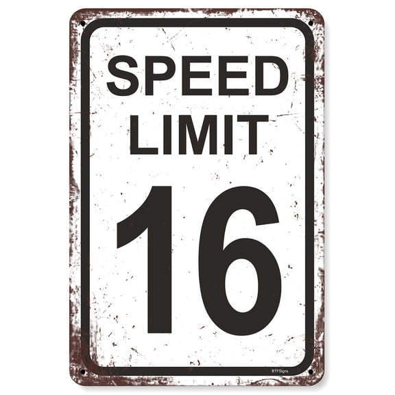 BTFSigns 12"x16" Speed Limit 16 Sign Traffic Road Signs for Boys Race Car Party Decor Funny Metal Aluminum Signs Racing 16th Birthday Decoration Gifts