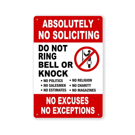 BTFSigns 12x16 Inches Metal Sign,No Soliciting Aluminum Sign - DO NOT RING BELL OR KNOCK - No Silication Solicitors Soliciting Sign for Front Door Home House Outdoor/Indoor Use