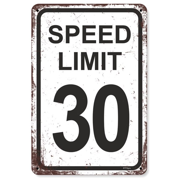 BTFSigns 15"x21" Speed Limit 30 Sign Traffic Road Signs for Boys Race Car Party Decor Funny Metal Aluminum Signs Racing Birthday Decoration Gifts