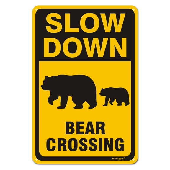 BTFSigns 16" x 12" Aluminum Bear Crossing Signs, Slow Down Sign For Yard,Funny Traffic Sign Wall Decor Rust-Resistant, Easy to Install, Ideal for Streets, Driveways, Wall Art and Outdoor Decor
