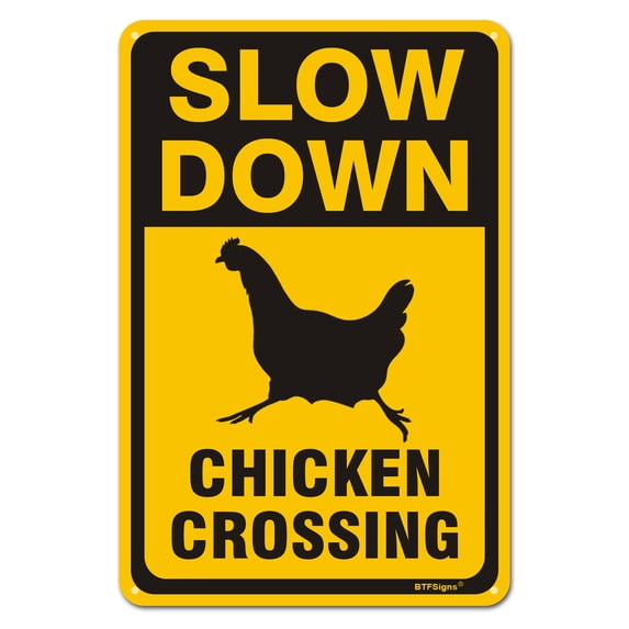 BTFSigns 16" x 12" Aluminum Chicken Crossing Signs, Slow Down Sign For Yard,Funny Traffic Sign Wall Decor Rust-Resistant, Easy to Install, Ideal for Streets, Driveways, Wall Art and Outdoor Decor