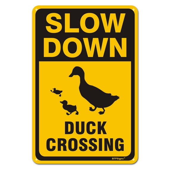BTFSigns 16" x 12" Aluminum Duck Crossing Signs, Slow Down Sign For Yard,Funny Traffic Sign Wall Decor Rust-Resistant, Easy to Install, Ideal for Streets, Driveways, Wall Art and Outdoor Decor