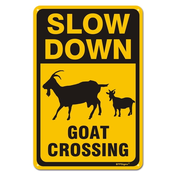 BTFSigns 16" x 12" Aluminum Goat Crossing Signs, Slow Down Sign For Yard,Funny Traffic Sign Wall Decor Rust-Resistant, Easy to Install, Ideal for Streets, Driveways, Wall Art and Outdoor Decor