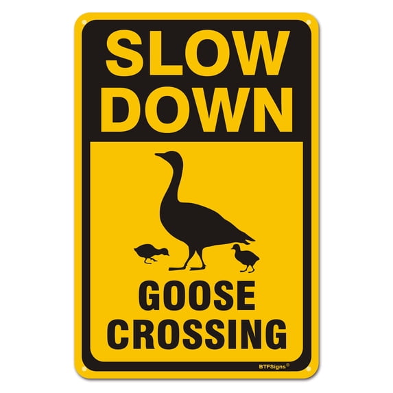 BTFSigns 16" x 12" Aluminum Goose Crossing Signs, Slow Down Sign For Yard,Funny Traffic Sign Wall Decor Rust-Resistant, Easy to Install, Ideal for Streets, Driveways, Wall Art and Outdoor Decor