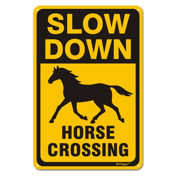 BTFSigns 16" x 12" Aluminum Horse Crossing Signs, Slow Down Sign For Yard,Funny Traffic Sign Wall Decor Rust-Resistant, Easy to Install, Ideal for Streets, Driveways, Wall Art and Outdoor Decor