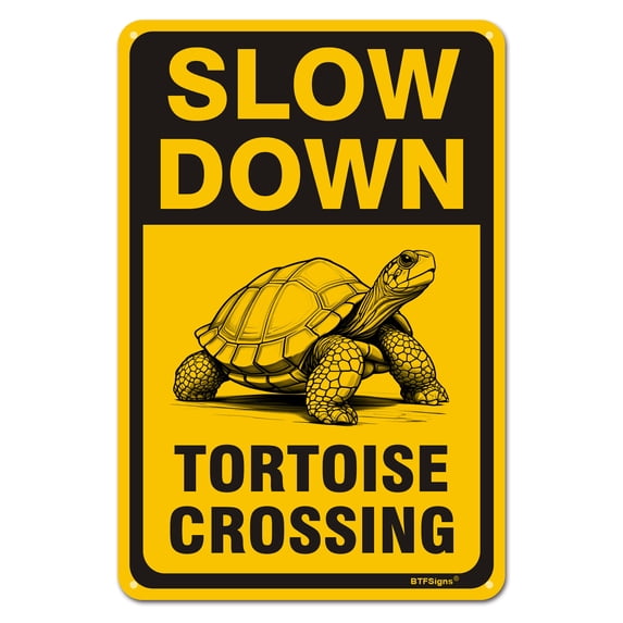 BTFSigns 16" x 12" Aluminum Tortoise Crossing Signs, Slow Down Sign For Yard,Funny Traffic Sign Wall Decor Rust-Resistant, Easy to Install, Ideal for Streets, Driveways, Wall Art and Outdoor Decor