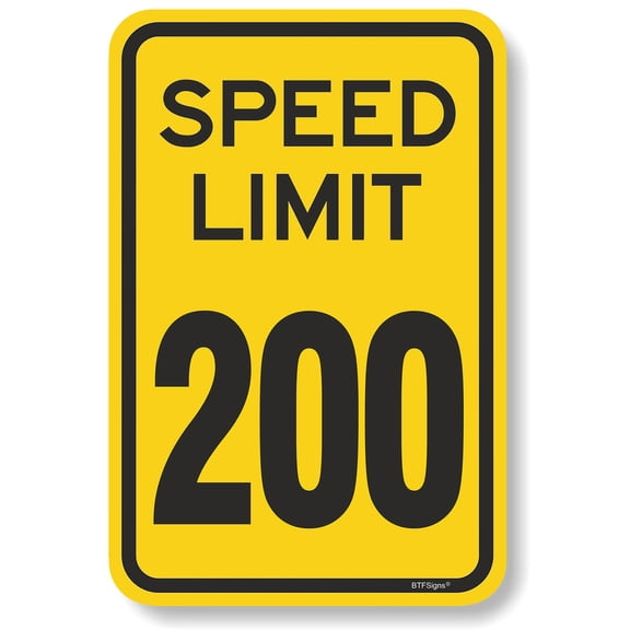 BTFSigns 16" x 12" Speed Limit 200 Aluminum Sign - Yellow Black Road Metal Sign Funny Garage Man Cave Decor