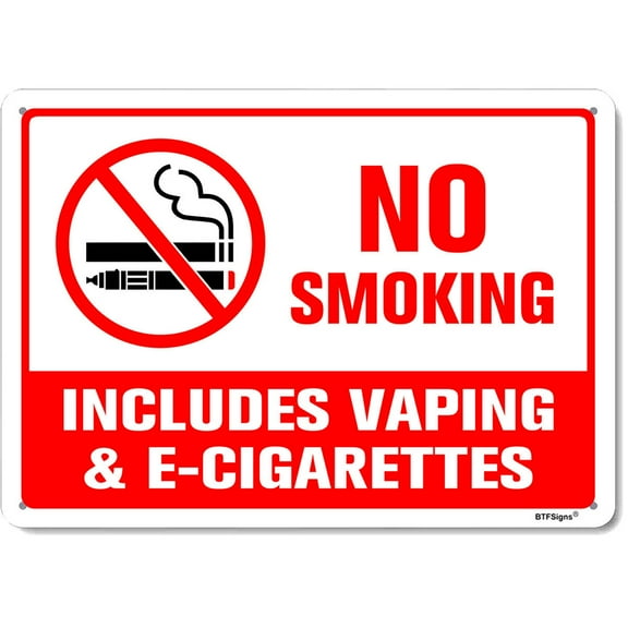 BTFSigns 16x12 Inches No Smoking Aluminum Signs Includes Vaping & E-Cigarettes Metal Warning Sign