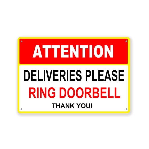 BTFSigns 16x12 inches Aluminum Signs Deliveries Please Ring Doorbell Metal Sign Ring Door Bell for Service Assistance Weatherproof Outdoor Metal Delivery Sign for Front Door,Porch,Yard