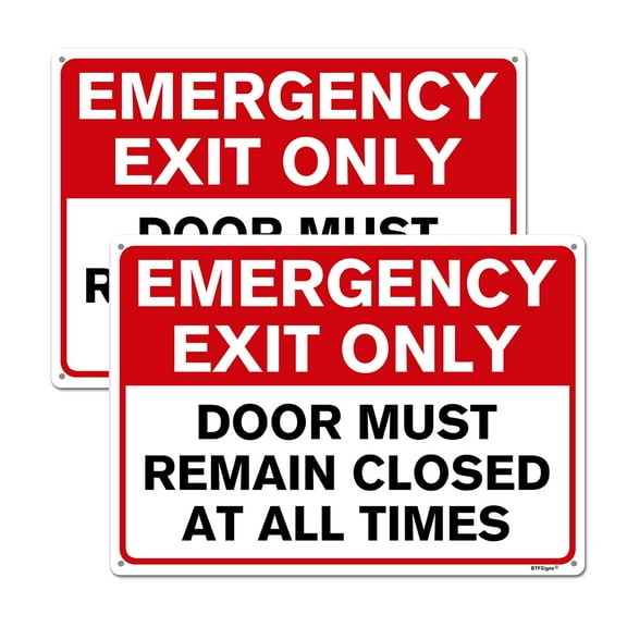 BTFSigns (2 Pack) 8" x 12" Emergency Exit Only Sign Door Must Remain Closed At All Times Aluminum Warning Sign Red Black