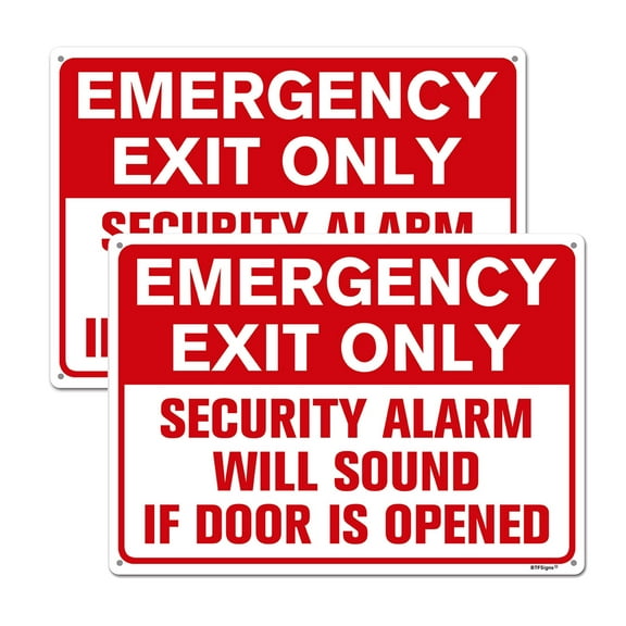 BTFSigns (2 Pack) 8" x 12" Emergency Exit Only Sign Security Alarm Will Sound If Door Is Opened Aluminum Warning Sign Red