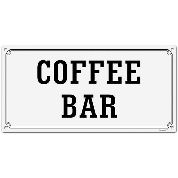 BTFSigns 6 x 12 inch Coffee Bar Aluminum Sign, Metal Signs for Door, Black on White, Rounded Corners, Easy Installation for Home Hotels Bars