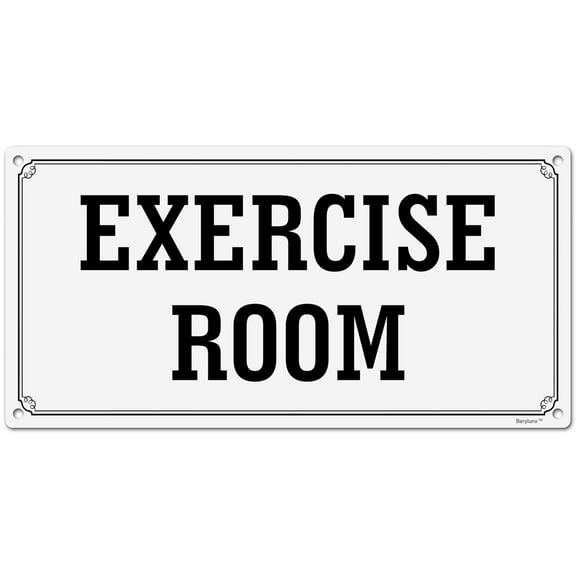 BTFSigns 6 x 12 inch Exercise Room Aluminum Sign, Metal Signs for Door, Black on White, Rounded Corners, Easy Installation for Home Hotels Bars