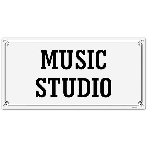 BTFSigns 6 x 12 inch Music Studio Rust-Free Aluminum Signs for Home Office and Business, Metal Signs for Door White Rounded Corners, Durable, Long Lasting