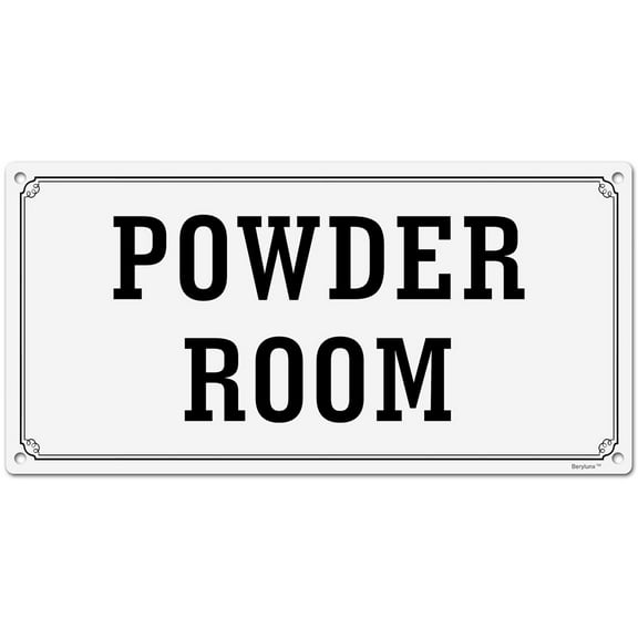 BTFSigns 6 x 12 inch Powder Room Aluminum Sign, Metal Signs for Door, Black on White, Rounded Corners, Easy Installation for Home Hotels Bars