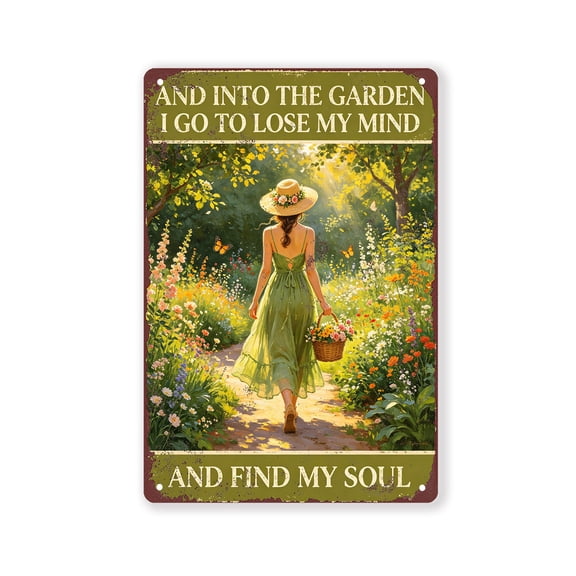 BTFSigns 6x8 Inches Vintage Aluminum Metal Sign"And Into The Garden I Go To Lose My Mind"Funny Garden Quote Wall Decor,Indoor Outdoor Wall Art