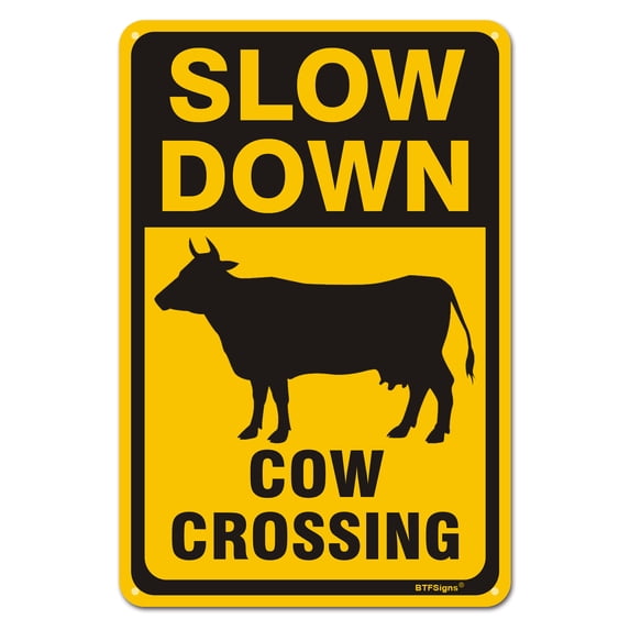 8" x 12" Aluminum Cow Crossing Signs, Slow Down Sign For Yard,Funny Traffic Sign Wall Decor Rust-Resistant, Easy to Install, Ideal for Streets, Driveways, Wall Art and Outdoor Decor