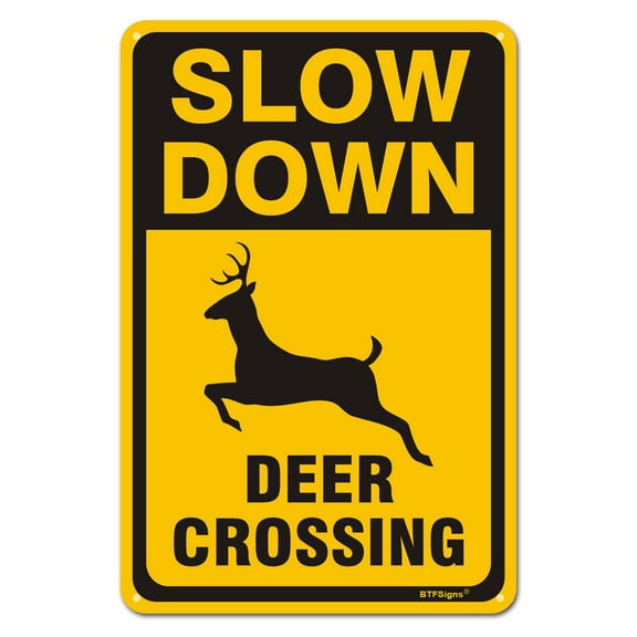 BTFSigns 8" x 12" Aluminum Deer Crossing Signs, Slow Down Sign For Yard,Funny Traffic Sign Wall Decor Rust-Resistant, Easy to Install, Ideal for Streets, Driveways, Wall Art and Outdoor Decor