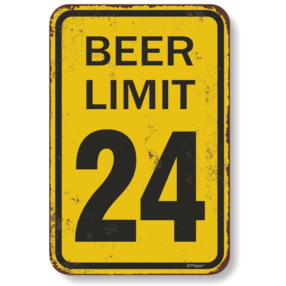 BTFSigns 8" x 12" Beer Limit 24 Aluminum Sign - Retro Yellow Black Road Metal Sign Funny Garage Man Cave Decor