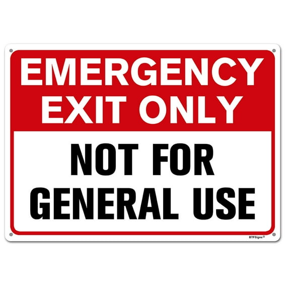 BTFSigns 8" x 12" Emergency Exit Only Sign Not for General Use Sign No Trespassing Aluminum Sign Red Black